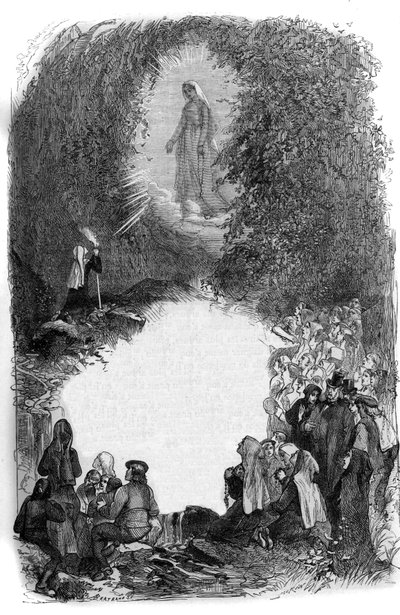 Apparition de la Vierge Marie à Bernadette Soubirous (1844-1879) dans la grotte de Lourdes, Hautes-Pyrénées (65) - French School