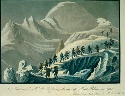 Ascension de M. De Saussure au sommet du Mont Blanc en 1787, extrait de A Narrative of an Ascent to the Summit of Mont Blanc par Charles Fellows (1799-1860), publié en 1827 - French School