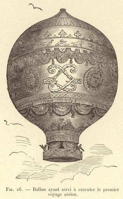 Ballon ayant servi à exécuter le premier voyage aérien (gravure) - French School