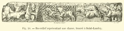 Bas-relief représentant une chasse, trouvé à Saint-Landry - French School