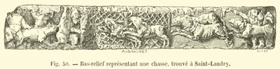 Bas-relief représentant une chasse, trouvé à Saint-Landry - French School