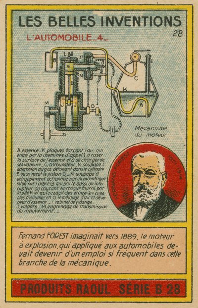 Carte des belles inventions, moteur à combustion - French School