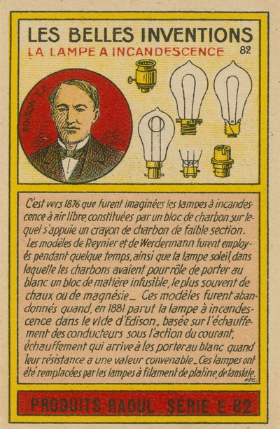 Carte des belles inventions, ampoules - French School