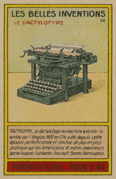Carte des belles inventions, machine à écrire - French School