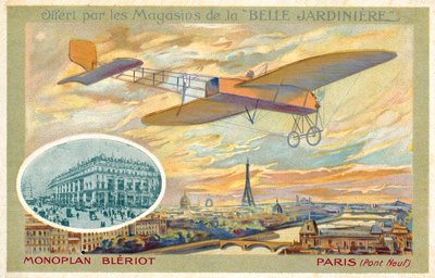 Monoplan Blériot et vue de Paris montrant le Pont Neuf - French School