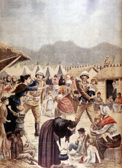 Guerre des Boers : femmes et enfants boers dans un camp de concentration britannique au Transvaal - French School