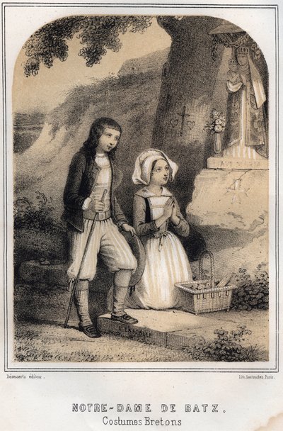 Costumes bretons - Notre-Dame de Batz - gravure dans « Les soirées de mon oncle souvenirs et récits de voyages » par MORING MICHEL - Fin XIXe siècle - French School