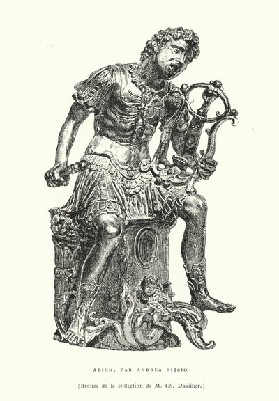Figure en bronze du poète grec ancien Arion, par le sculpteur de la Renaissance italienne Andrea Riccio, fin du XVe ou début du XVIe siècle - French School