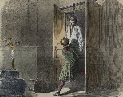 Affaire Calas : le 13 octobre 1761, Marc Antoine Calas est trouvé pendu dans la boutique familiale à Toulouse - Gravure dans « Causes célèbres de tous les peuples » par Armand Fouquier (1817-18?) 1858-1867 - collection privée - French School