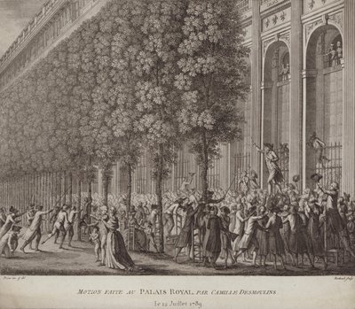 Camille Desmoulins appelant à la révolte au Palais Royal, Paris - French School