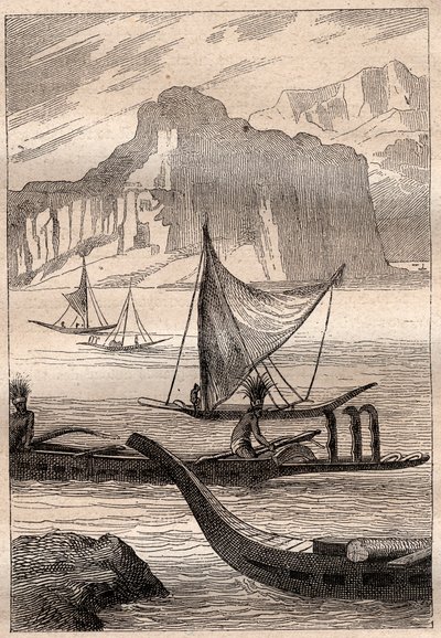 Canoës des îles Marquises - illustration tirée de «Les Grands Marins du XVIIIe siècle» - French School