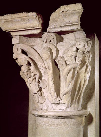 Chapiteau avec un relief représentant Adam et Ève - French School