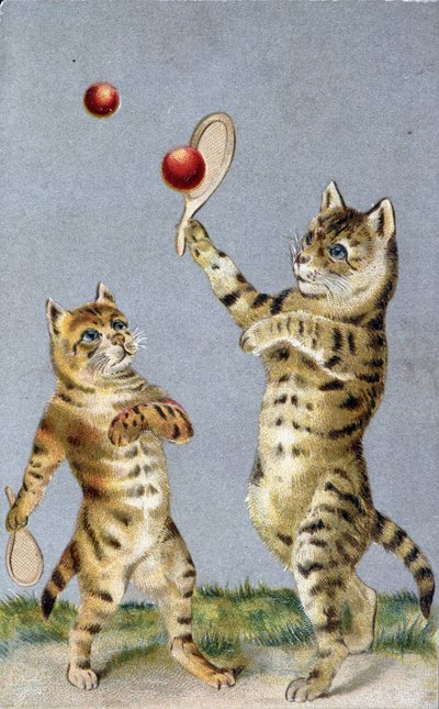 Chats jouant au tennis - carte postale début 20ème siècle - French School
