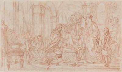 Cérémonie de consécration (craie rouge sur graphite, quadrillé et incisé pour transfert sur papier vergé) - French School