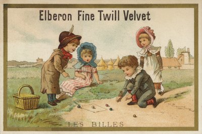 Enfants jouant aux billes (chromolithographie) - French School