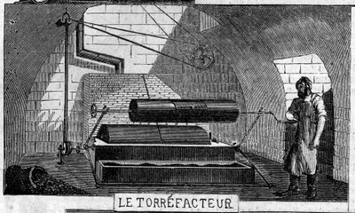 Fabrication du chocolat : le torréfacteur. Usine de M. Masson, Paris - French School