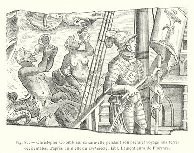 Christophe Colomb sur sa caravelle pendant son premier voyage aux terres occidentales (d