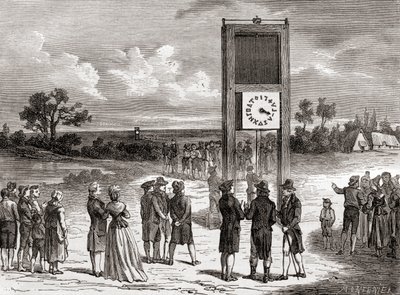 Claude Chappe démontrant son premier système télégraphique aérien en 1791, de 