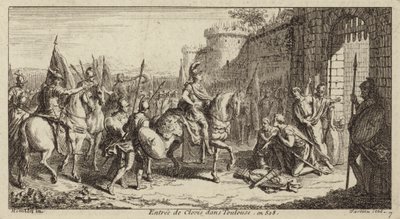Clovis I, roi des Francs, entrant à Toulouse après avoir vaincu les Wisigoths, 508 - French School