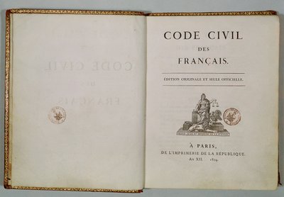 Code Civil, ouvert à la page de titre, 1804 - French School