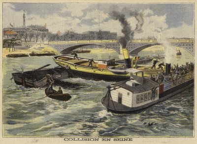 Collision sur la Seine, Paris, 1897 - French School