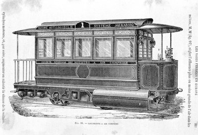 Locomotive de tramway à air comprimé - dans « Les nouvelles conquêtes de la science » par Louis Figuier - French School