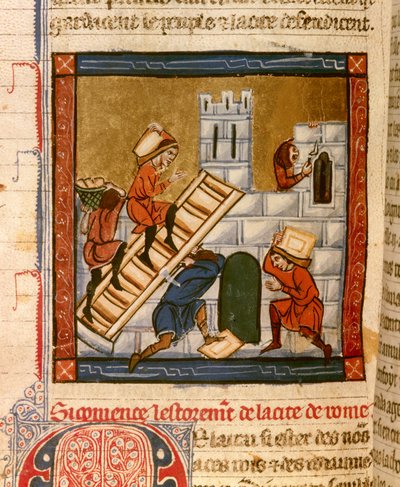 Construction de Rome. Miniature du manuscrit « Histoire ancienne à la Cesar », vers 1260-1270 - French School