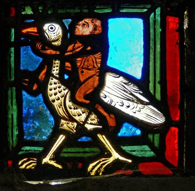 (détail) la parabole du Bon Samaritain : homme et oiseau - French School