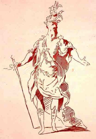 Conception de costume pour un Dieu de la Rivière, de la Collection Menus Plaisirs, fac-similé par A. Guillaumot Fils, vers 1750 - French School
