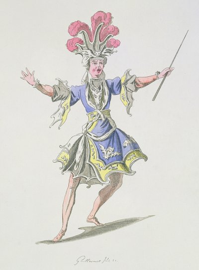 Costume pour le Magicien, dans Dardanus, un livret de Leclerc de Labruère, composé par Jean-Philippe Rameau (1683-1764) fac-similé par A. Guillaumot Fils (gravure en couleur) - French School