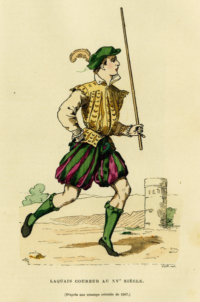 Costume de laquais coureur au XVe siècle, chargé de courir devant le carrosse pour dégager la route et annoncer le passage d