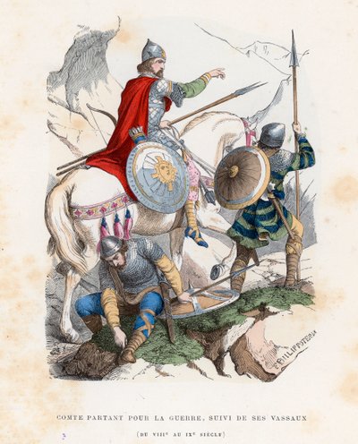 Comte partant pour la guerre, suivi de ses vassaux, VIIIe au IXe siècle - French School