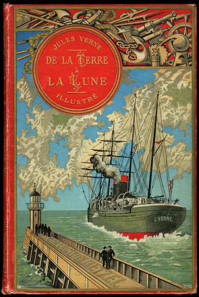 Couverture du livre « De la Terre à la Lune » de Jules Verne en 1865 (Hetzel/Voyages extraordinaires) - French School