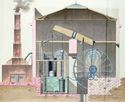 Coupe transversale de la machine à vapeur de Watts - French School