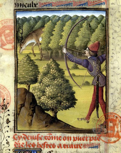 Chasse au cerf - dans « Livre de chasse de Gaston Phébus, comte de Foix, seigneur de Béarn » - French School