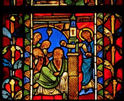 Une scène de la vie de Saint Nicolas, ex Cathédrale de Troyes: le saint laisse de l