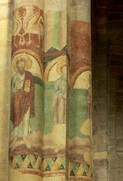 Vue intérieure avec peintures murales - French School