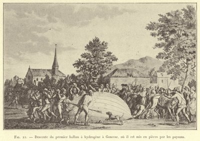Descente du premier ballon à hydrogène à Gonesse, où il est mis en pièces par les paysans - French School