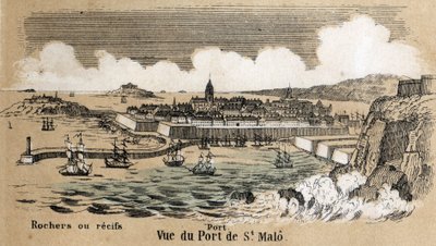 Les différents types de paysages et reliefs selon la géographie : (détail) représentant le port de Saint-Malo en Bretagne. Planche « Géographie physique » dans « les Récréations instructives » - French School