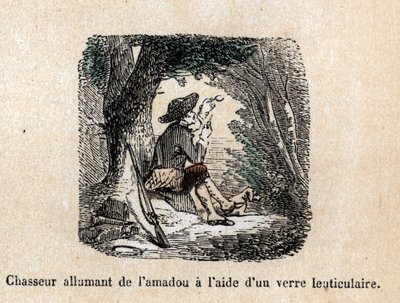 Description des différentes étapes de fabrication et usages du verre : un chasseur brûlant le tingler en l