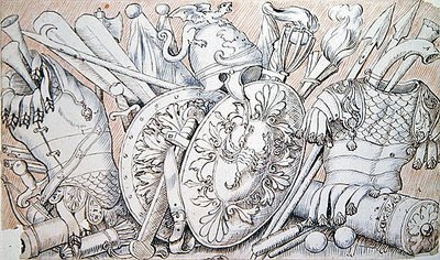 Dessins pour armes et armures pour usage scénique dans les Tragédies - French School
