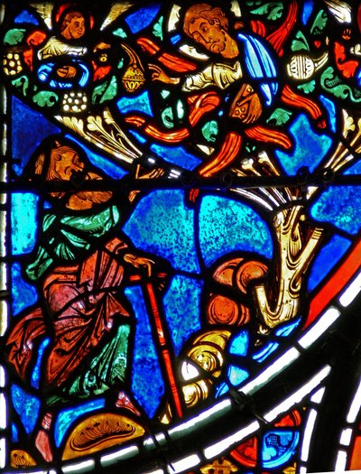 (détail) la parabole du Bon Samaritain : Dieu apparaît à Moïse dans un buisson ardent - French School