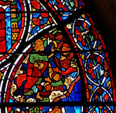 (détail) la parabole du Bon Samaritain : Dieu crée les anges - French School
