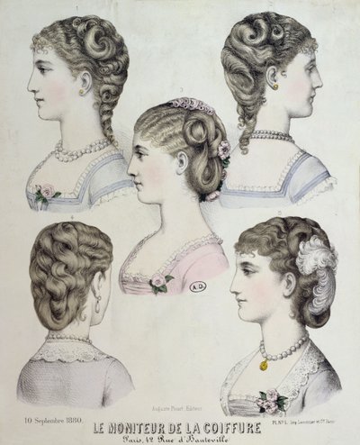Différentes coiffures, planche de Le Moniteur de la Coiffure, 1880 - French School