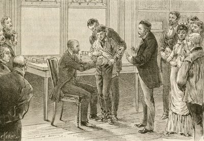 Le docteur Pasteur examinant un garçon infecté par la rage (gravure du XIXe siècle) - French School