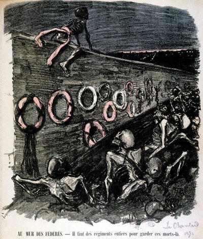 Document relatif aux martyrs de la Commune fusillés le long du Mur des Fédérés au cimetière du Père Lachaise : « Au mur des fédérés. Il faut des régiments entiers pour garder ces morts là » - French School
