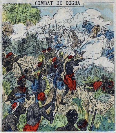 Bataille de Dogba entre la force expéditionnaire du Général Dodds et les troupes de Béhanzin. Dahomey - French School