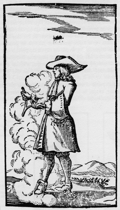 Sourcier avec baguette de sourcier - Rhabdomancie - Explication de la baguette dans « La Physique occulte, ou Traité de la baguette divinatoire » - Paris 1693 par l