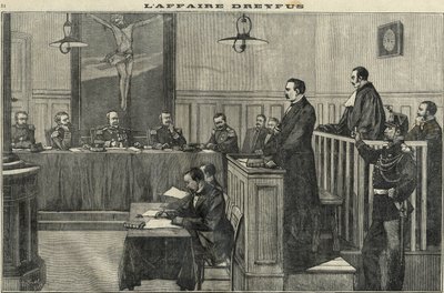 Affaire Dreyfus en 1898 : une audience du Conseil de guerre : le procès du commandant Esterhazy. Gravure dans « Le petit parisien » de 1898. - French School