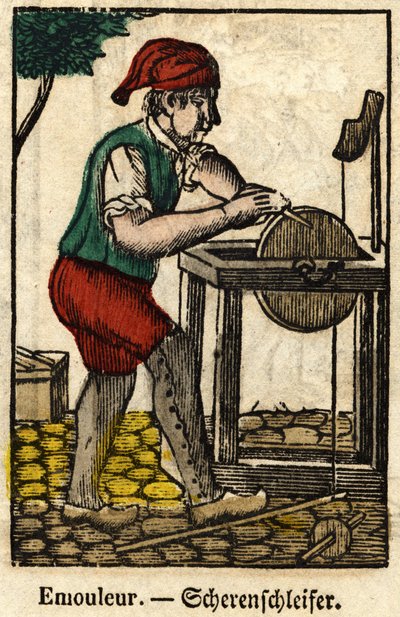 Émouleur (consiste à aiguiser des objets avec la meule); Série sur les métiers, image d